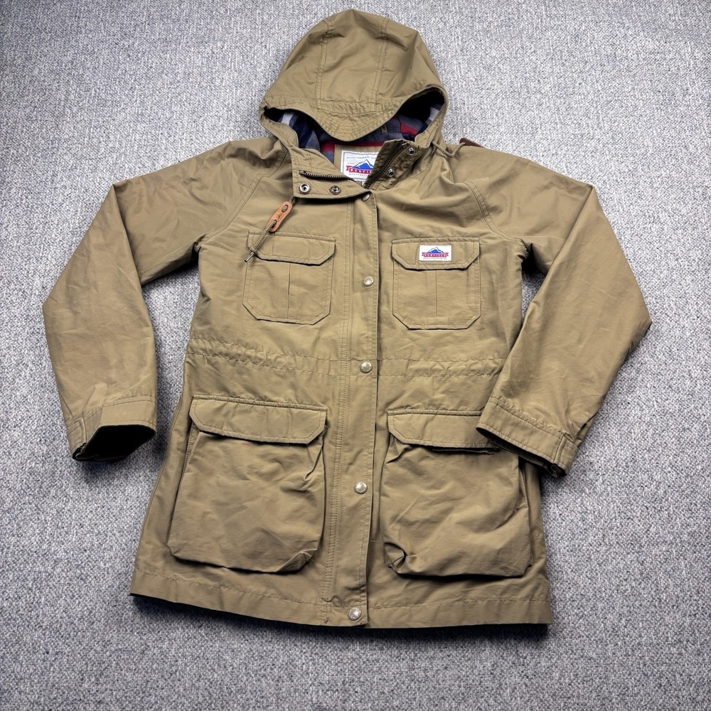 Penfield Hooded Field Jacket Tan‎ Utility Coat Plaid Lined Womens XS